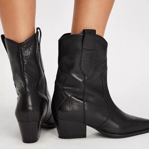 Free People Black Leather Ankle Booties
